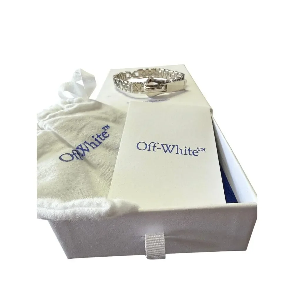 OFF-WHITE Silver Zipper Logo Engraved Curb Link Bracelet*NEW*Dustbag*BOX*8 1/2" - Picture 5 of 6